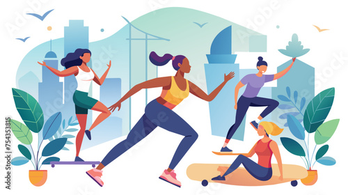 Urban women enjoying outdoor fitness activities