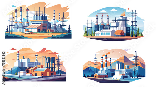 Industrial landscapes with factories and power plants