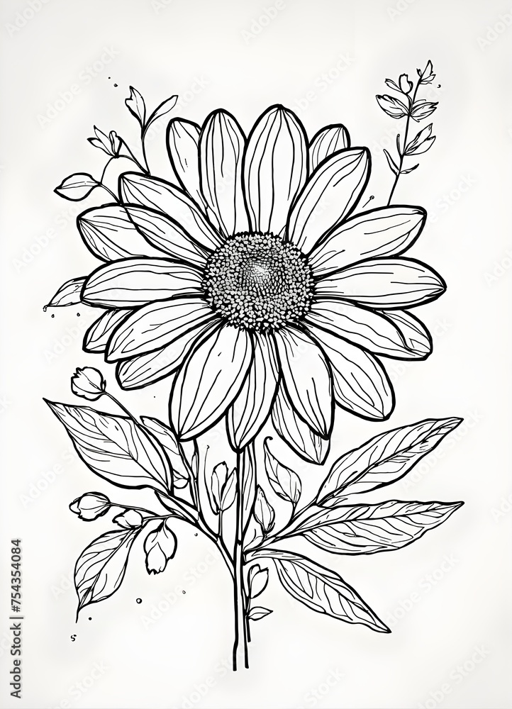 black and white flower sketch