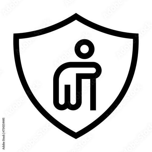 Icono de protección a personas mayores. Escudo de seguridad, tercera edad, adultos mayores, bienestar. Ilustración vectorial