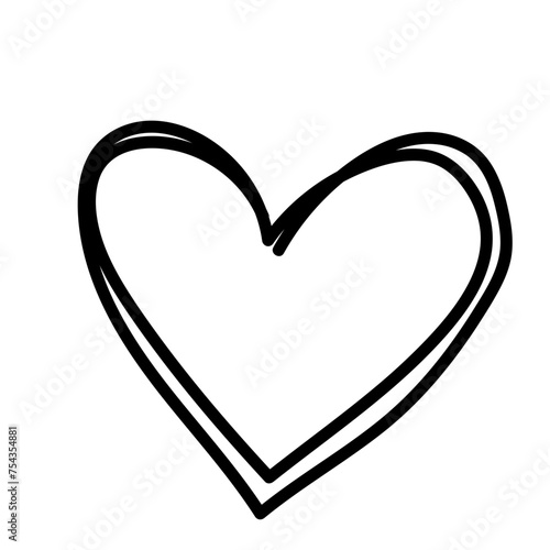 Doodle Line Heart Simple Shape Icon. Line Frame Silhouette Monochrome Black Element. Simple Line Icon Isolated on Backdrop. Irregular Childish Hand Drawn Form