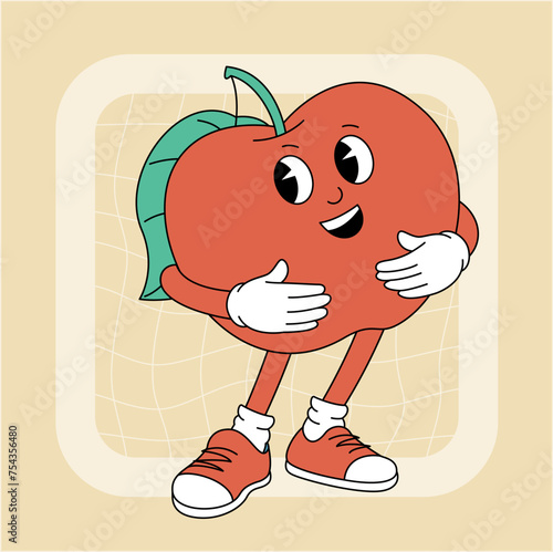 Vintage groovy apple character.