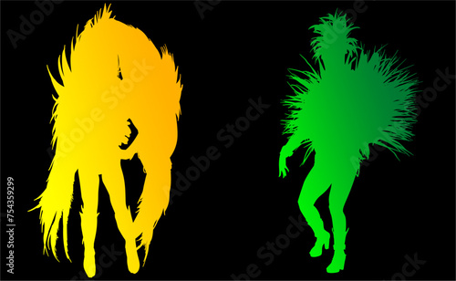 samba, baile, brasil, danza, carnaval, silueta, color, vector, pegatina, plumas, traje, ilustracion, angel, diablo	
