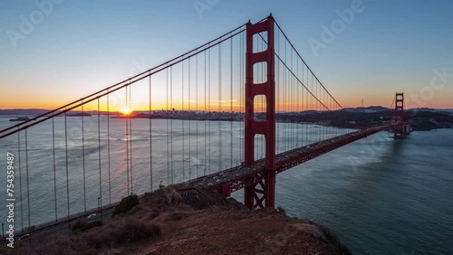 SAN FRANCISCO, USA - MARCH 7, 2024: Timelapse hyperlapse panoramic view of Golden Gate Bridge in San Francisco, California, USA