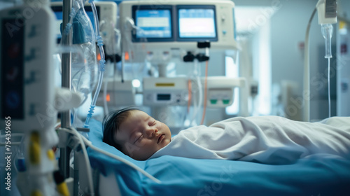 Newborn Baby Sleeping in Hospital Incubator