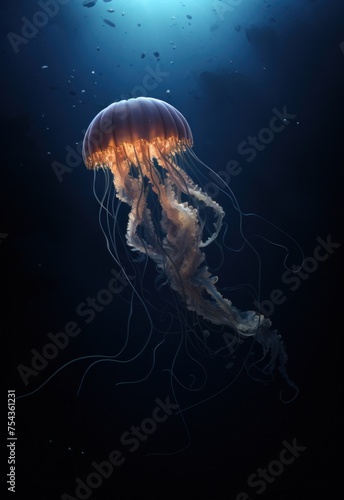 Bioluminescent Jellyfish Adrift in Dark Waters © Polypicsell