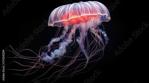 Bioluminescent Jellyfish Adrift in Dark Waters © Polypicsell