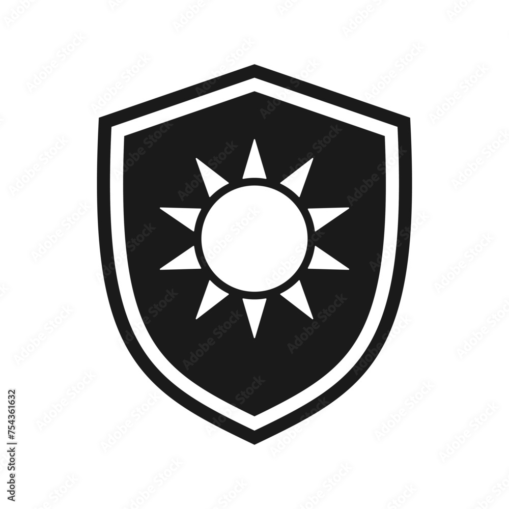 Shield icon with sun. Vector illustration. Shield icon with sun. Vector illustration.