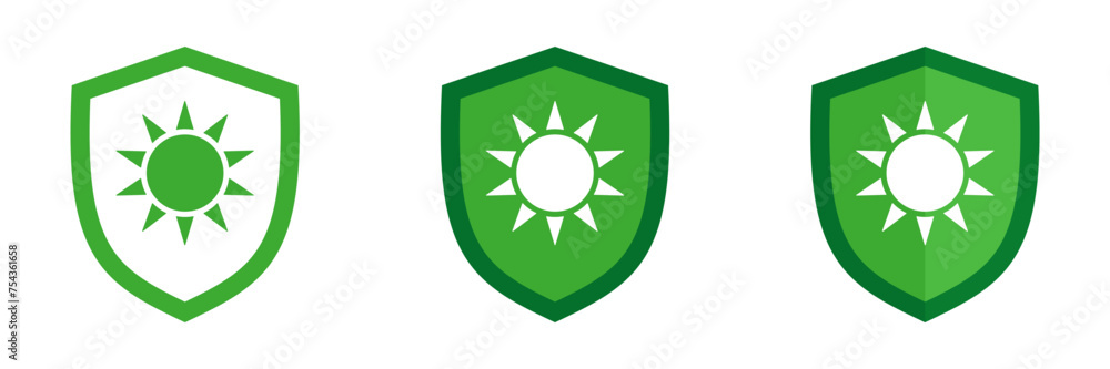 Set of shield icons with sun. Illustration. Set of shield icons with sun. Illustration.
