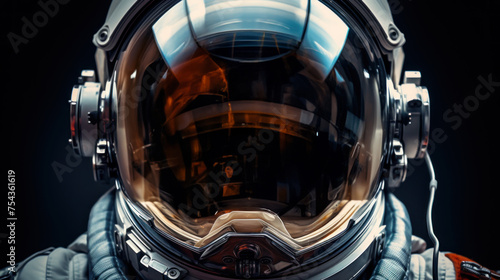 Astronaut Helmet Close-Up Against Dark Background