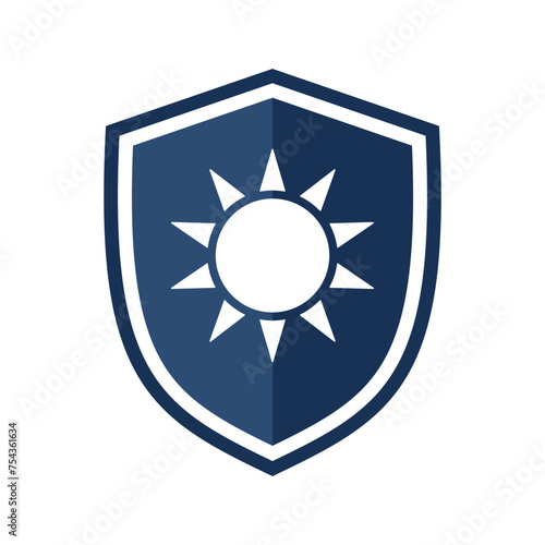 Shield icon with sun. Vector illustration.