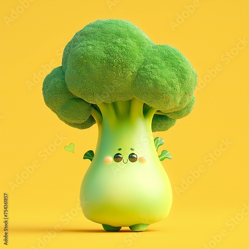 A broccoli vegetable 3d realistic character photo