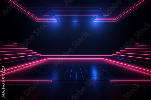 product, podium, dark abstract background, show, neon