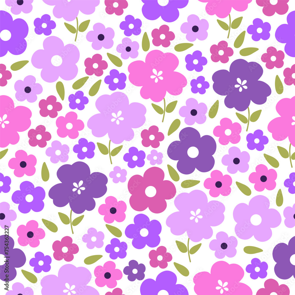 Seamless pattern with colorful flowers. Cute hand drawn floral pattern for your fabric, summer background, wallpaper, backdrop, textile. Vector illustration Seamless pattern with colorful flowers. Cute hand drawn floral pattern for your fabric, summer background, wallpaper, backdrop, textile. Vector illustration