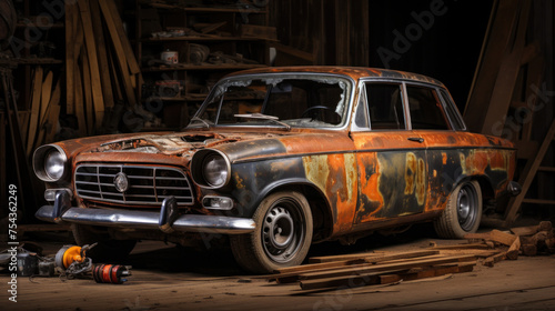 Vintage Retro Car in Garage