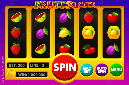The slot machine with Fruit, casino game asset