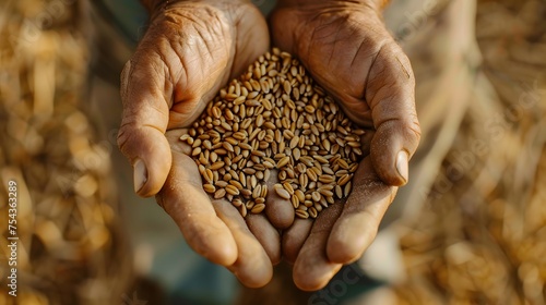 Wheat in the hands of a farmer. Grain deal concept. Hunger and food security of the world.  © Ziyan Yang