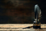 The gentle curve of a quill pen resting against a vintage inkwell, poised for inspiration