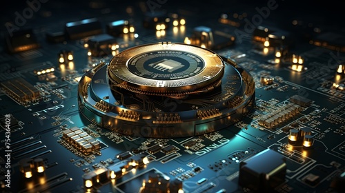 Close up electronic circuit board or computer microchip futuristic technology background, 3d rendering