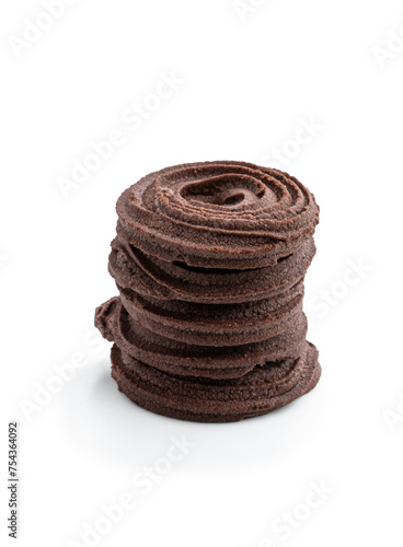 Stack of butter chocolate biscuits isolated on white
