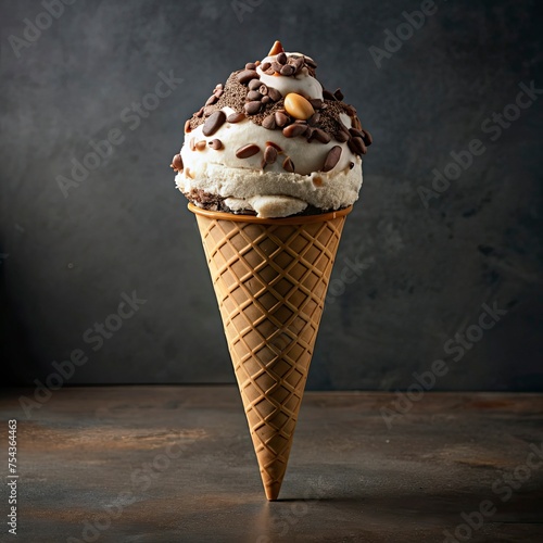 A large cone of Rocky Road ice cream
