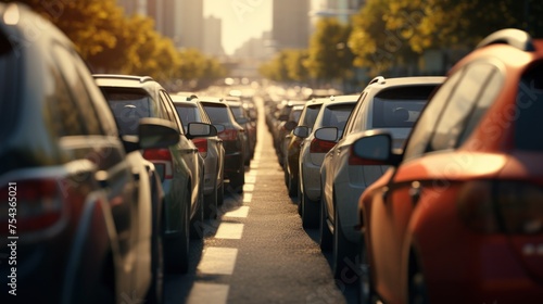 Close-Up of Cars in Traffic Jam