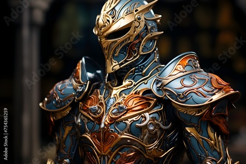 Armored Warrior in Aquamarine and Gold, To provide a high quality and visually striking image of a knnight in armor, for use in various creative