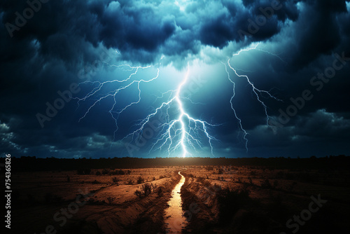 lightning strikes, blue lightning, lightning at night © Salawati