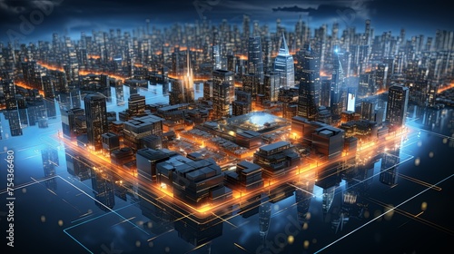 Future digital technology network background with World night city map big data global connection