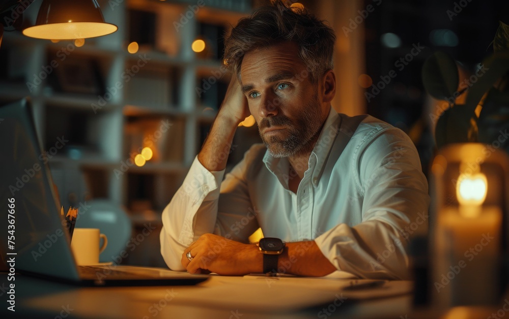 A multiracial man sitting in front of a laptop computer, focusing on the screen while working or studying A multiracial man sitting in front of a laptop computer, focusing on the screen while working or studying