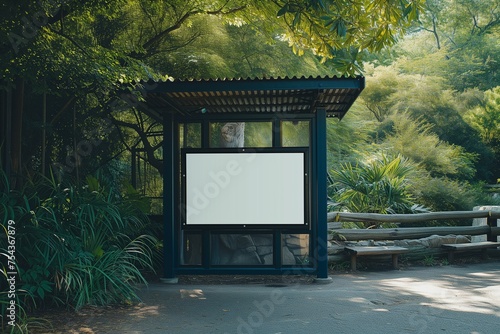 Obraz na płótnie A zoo information display mockup with a blank screen, near animal enclosures. w salonie