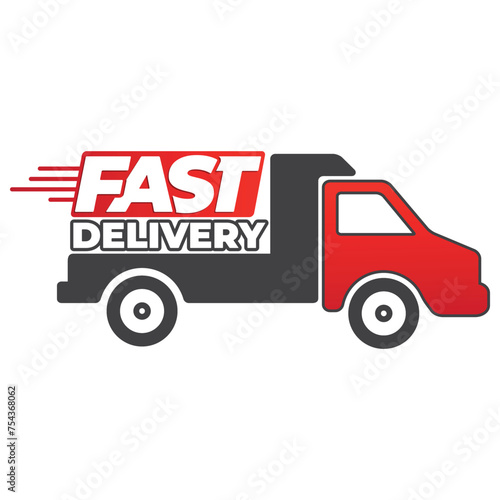 Fast delivery business sale label design with delivery van vector