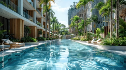 A modern tropical resort. Generative AI.