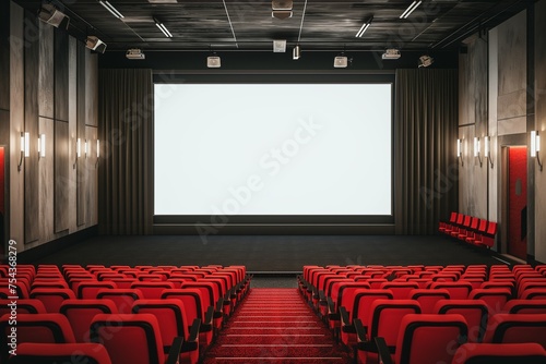 Obraz na płótnie A cinema movie poster display mockup with a blank screen, in a theater lobby. w salonie