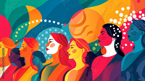 Artistic representation of diverse women's profiles in vibrant colors symbolizing inclusion, diversity, and empowerment. 