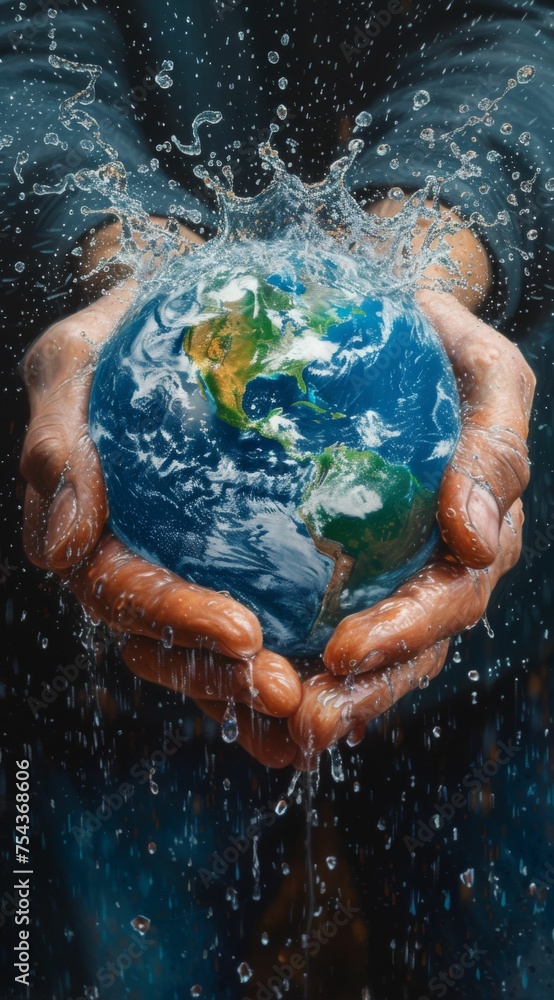A multiracial person holding the earth in their hands, showcasing a strong and symbolic gesture of care and responsibility for the planet