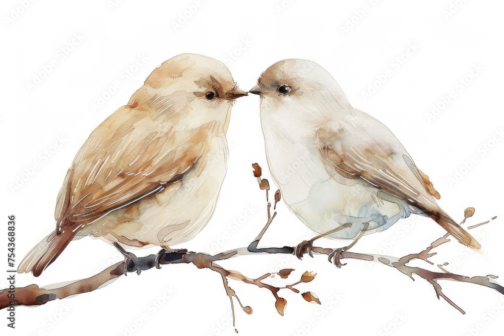 watercolor two love birds, valentine's day theme, ai generated