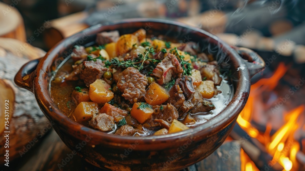 Fototapeta premium Paschal lamb stew in a rustic mountain cabin
