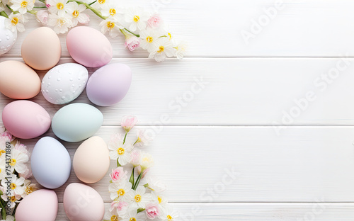 Pastel Easter Eggs on a White Wooden Table