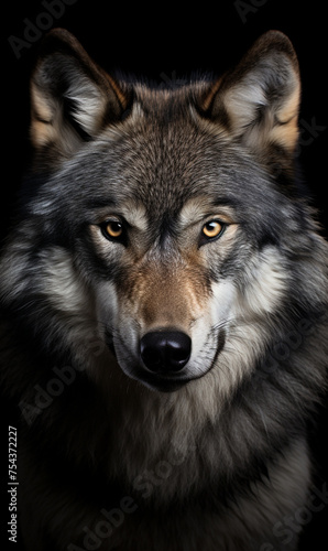 face of a serious wolf on a white background photo сreated with Generative Ai