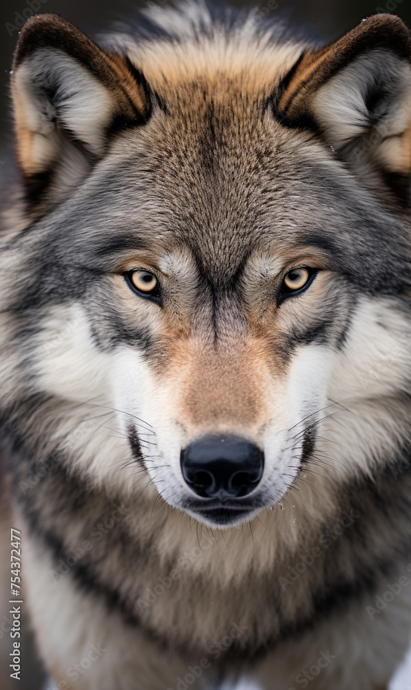 Obraz premium face of a serious wolf on a white background photo сreated with Generative Ai