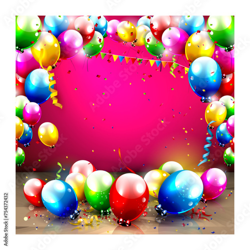 Wall decorated with Balloons in bright colors for celebrations vector illustrations