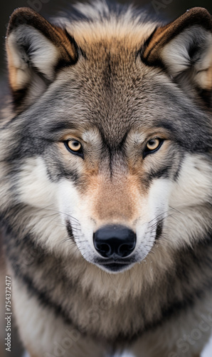 face of a serious wolf on a white background photo сreated with Generative Ai