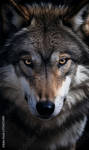 face of a serious wolf on a white background photo   reated with Generative Ai