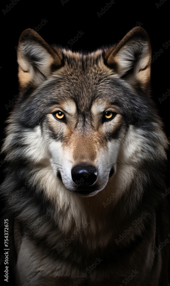 face of a serious wolf on a white background photo сreated with Generative Ai