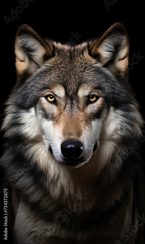 face of a serious wolf on a white background photo сreated with Generative Ai © Andrii Yablonskyi