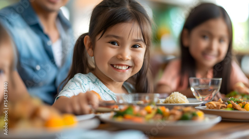 Happy Children Enjoying Family Meal at Table