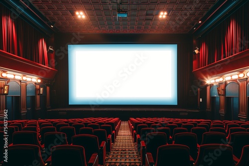 Obraz na płótnie A cinema movie poster display mockup with a blank screen, in a theater lobby. w salonie