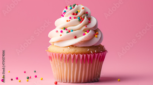 Delicious Cupcake with Whipped Cream and Sprinkles © slonme
