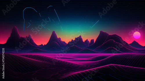 retro futuristic desert vector graphic illustration © Oleksandr